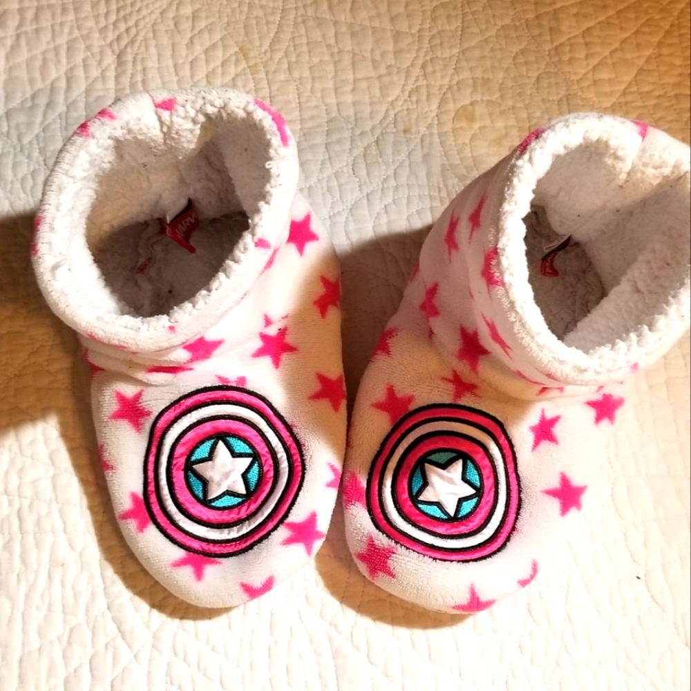 Marvel white with pink star house slipper booties